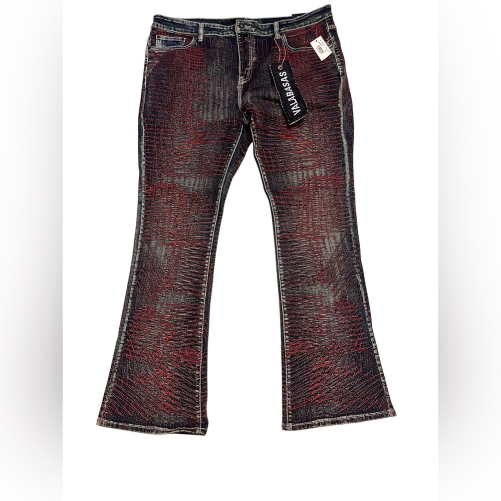 Men's Valabasas Brand Bootcut Jeans in Black and Red